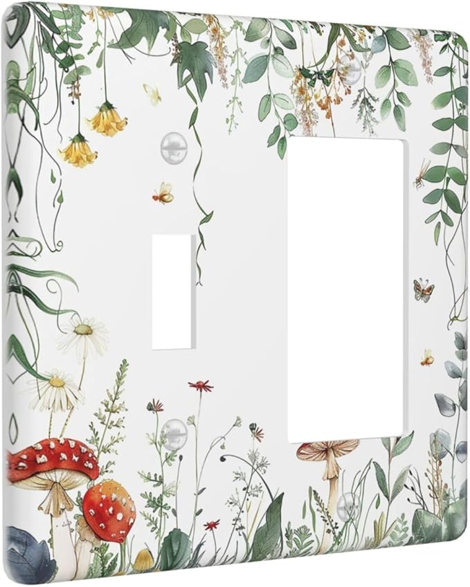 Outlet Covers Sage Plant Red Mushroom Butterfly Wild Flower 1 Toggle 1 Rocker Combination Decorative Wall Plate Electrical Switch Plates Light Switch Cover Plate For Bed Room Kids Room