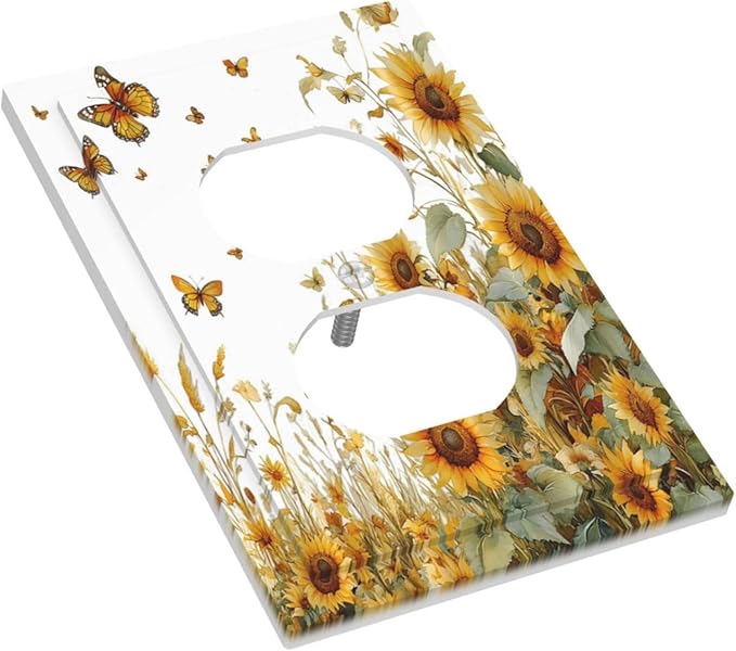 Sunflower Gold Wildflowers Summer Butterfly Outlet Covers 1 Gang Duplex Light Switch Cover Decorative Switch Plates Electrical Receptacle Faceplate Wall Plate for Bedroom Living Room Decor