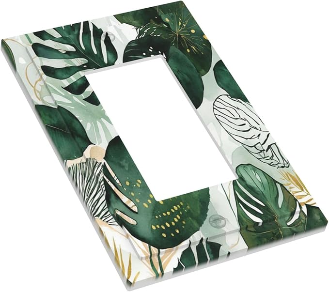 Decorative Outlet Covers Boho Tropical Leaves 1 Gang Single Rocker Light Switch Cover Plate Wall Plates GFCI Faceplate for Bedroom Bathroom Decor