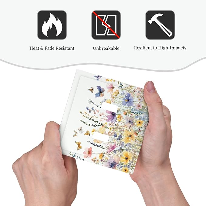 Wildflowers Colorful Flower Butterfly Floral Decorative Switch Plates 2 Gang Double Toggle Outlet Light Switch Cover Wall Plate Electrical Faceplate for Farmhouse Bedroom Decor