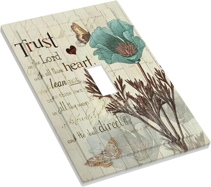 Rustic Elegant Teal Tulip Bible Inspirational Quote Decorative Light Switch Cover 1 Gang Single Toggle Device Electrical Faceplate Switchplates Decorator Outlet Wall Plate for Farmhouse Bedroom Decor