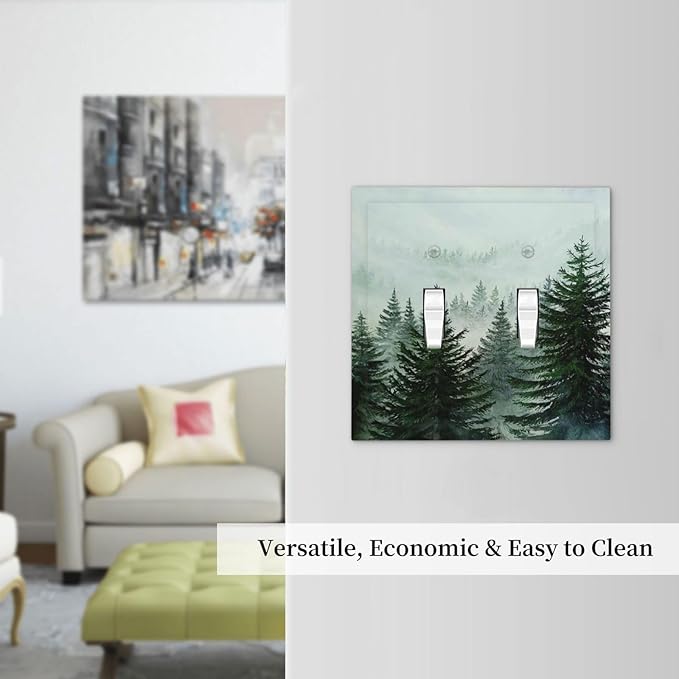 Forest Pinetrees Misty Landscape Nature Decorative Switch Plates 2 Gang Double Toggle Wall Plate Electrical Faceplate Outlet Light Switch Cover for Bedroom Farmhouse Decor