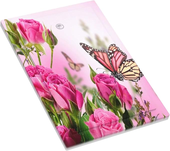 Pink Rose Light Switch Cover No Device Wall Plate Decorative 1 Gang Blank Faceplate Electrical Switchplate Spring Butterfly Floral Teen Girl Woman Valentine's Day Kitchen Bathroom Home Art Panel Decor