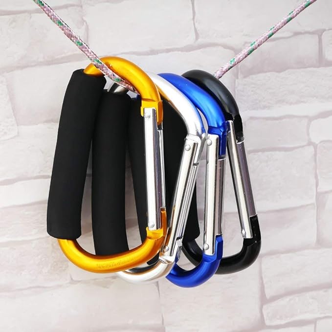 Large Stroller Hooks for Mommy, 2 pcs Carabiner Stroller Hook Organizer for Hanging Purses, Diaper Bag, Shopping Bags. Clip Fits Single/Twin Travel Systems, Car Seats (Silver+Golden Yellow)
