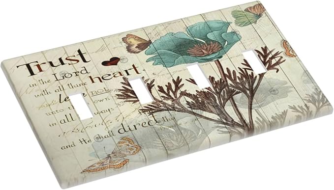 Rustic Elegant Teal Tulip Bible Inspirational Quote Light Switch Covers Quad Toggle Electrical Faceplate 4 Gang Wall Plate Decorative Switch Plates Cover for Farmhouse Bedroom Decor