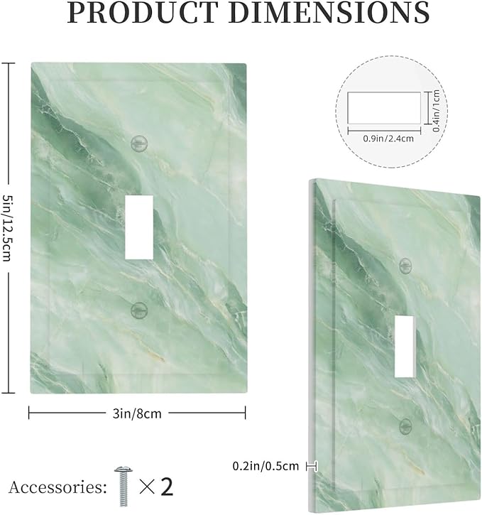 Outlet Covers Green Marble Luxury Abstract 1 Gang Duplex Light Switch Cover Plate Decorative Wall Plates Electrical Switchplate Receptacle for Bathroom Bedroom Decor（2 Pack）