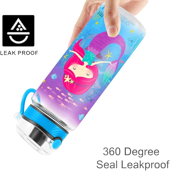 Home Tune Cute Water Bottle for School Kids Girls, BPA FREE Tritan & Leak Proof & Easy Clean & Carry Handle, 23oz/ 680ml (Mermaid 2)