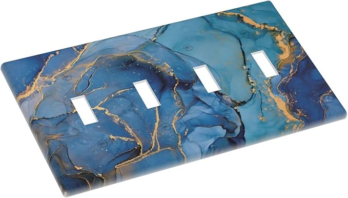 Blue Marble Quad Toggle Light Switch Cover Decorative 4 Gang Switch Plates Cover Modern Ombre Watercolor Ink Art Faceplate for Bathroom Home Living Room Decor 8 X 4.5 In