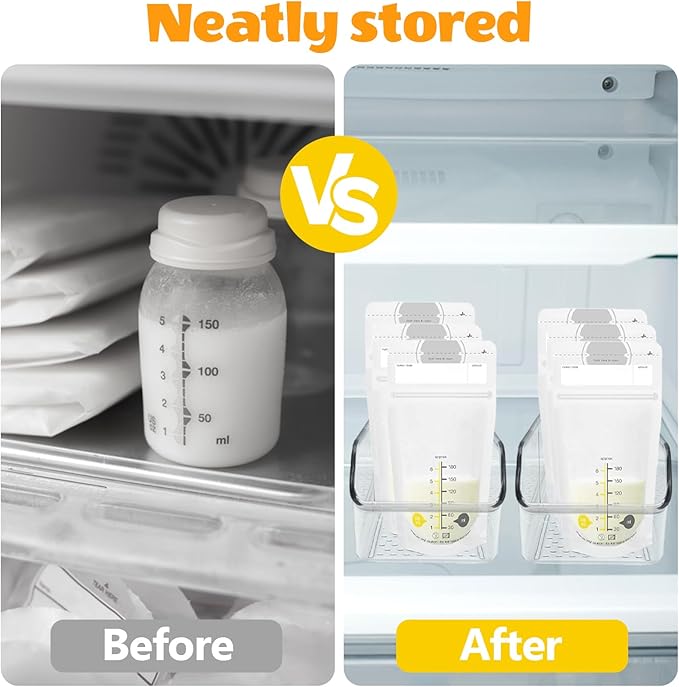 Zebrabox 2 Pack Breast Milk Storage Bottles Solution Set Compatible with Medela for Fridge,Plastic Organizer Bin with Divider for Breast Milk Bags, Food Pouches, Or Baby Food Jars/Containers/Bottles