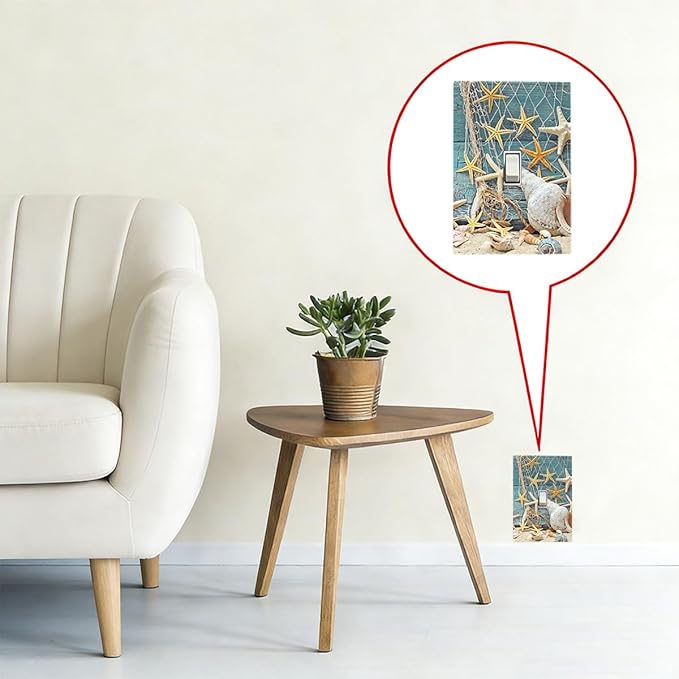 Rustic Coastal Seashell 1-Gang Toggle Light Switch Plate, Fisherman's Catch Beach Scene Decorative Wall Plate for Bathroom Decor