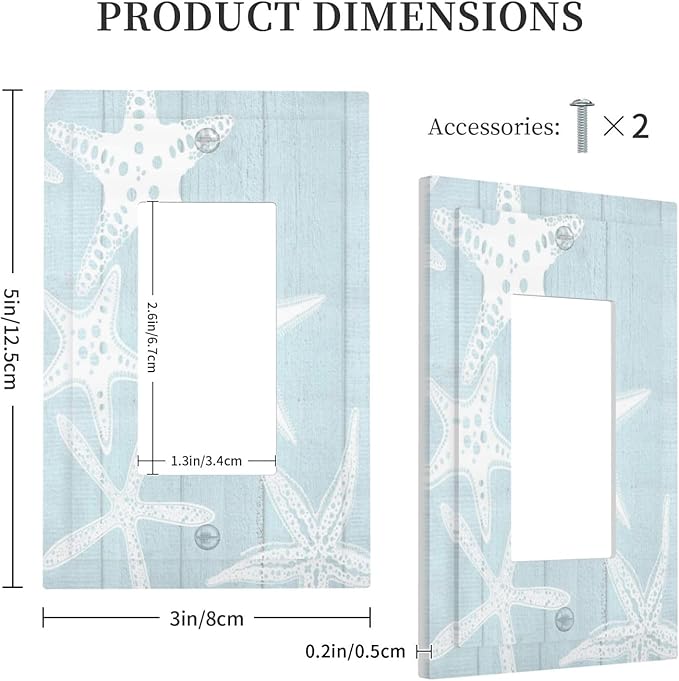 Beach Starfish Vintage Wood Rustic Country Ocean Decorative Outlet Covers 1 Gang Single Rocker Light Switch Cover Plate Wall Plates GFCI Faceplate for Farmhouse Kids Room Decor