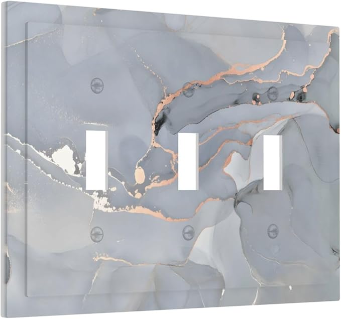 Gray And Gold Marble Abstract Luxury Print Decorative Switch Plates 3 Gang Wall Plate Triple Toggle Light Switch Cover Faceplate Electrical Wall Panels for Bathroom Kitchen Bedroom Decor