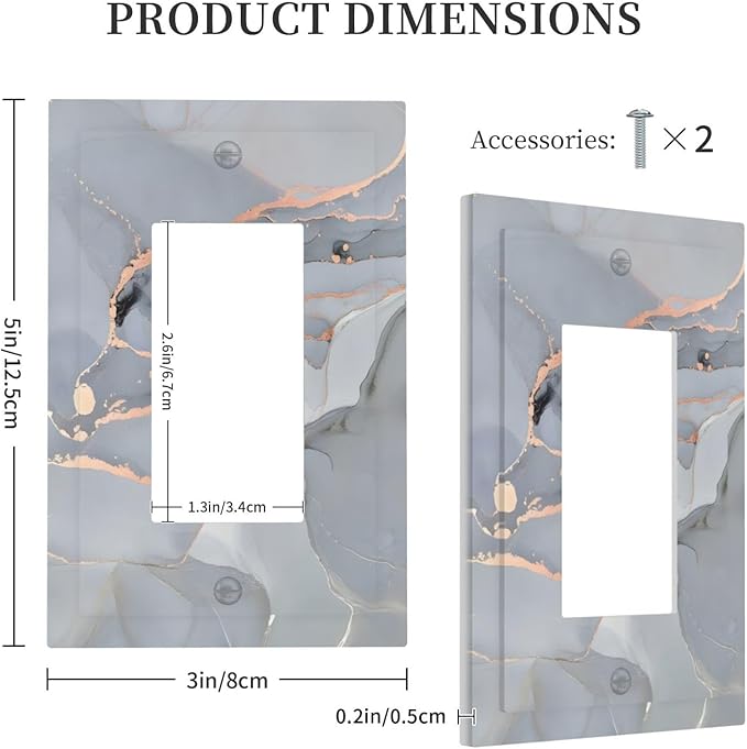 Gray And Gold Marble Abstract Luxury Print Decorative Outlet Covers 1 Gang Single Rocker Light Switch Cover Plate Wall Plates GFCI Faceplate for Bathroom Kitchen Bedroom Decor