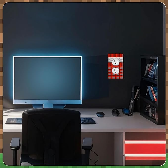 Pixel Game Light Switch Outlet Cover Sticker 6 PCS（Not Plate,Size 4.5 x 2.76 IN）1 Gang Electrical Decorative Wall Plate Faceplate Sticker Kids Room Kitchen Bathroom Decor