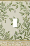 Soft Green Botanical Scroll 1-Gang Toggle Light Switch Plate, Regency Style Leafy Vine Design Decorative Wall Plate for Bedroom Living Room Decor