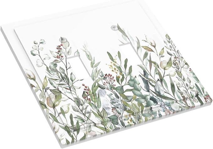 Wildflower Garden Rustic Green Leaf Floral Decorative Switch Plates 2 Gang Double Toggle Outlet Light Switch Cover Wall Plate Electrical Faceplate for Bed Room Living Room Decor
