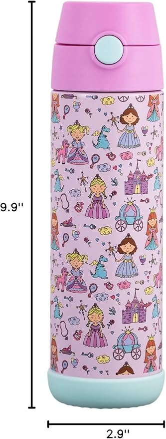 Snug Insulated Kids Water Bottle with Straw & Spout – Double-Wall Stainless Steel, Leakproof, Easy-Flip Lid – For School, Travel, Toddlers & Big Kids - Princess, 17oz