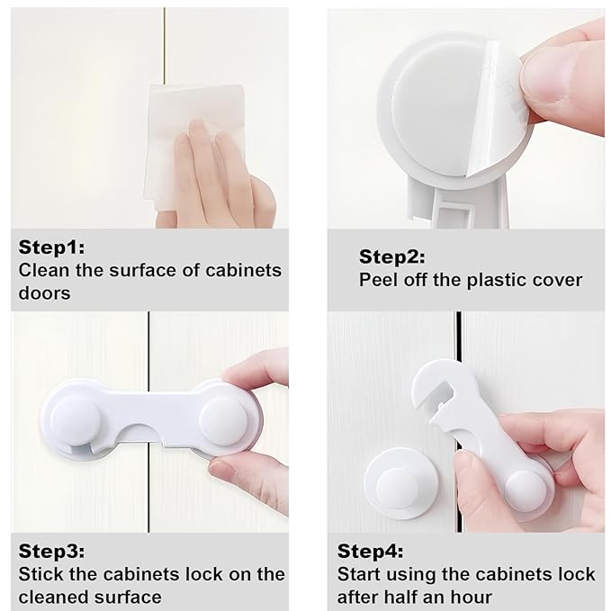 8 Pack Cabinet Door Locks for Baby Proof and Child Safety Cabinet Locks with Adhesive Childproof Door Latch Child Safety Locks for Kitchen Drawer Cupboards Fridge Closet Pantry