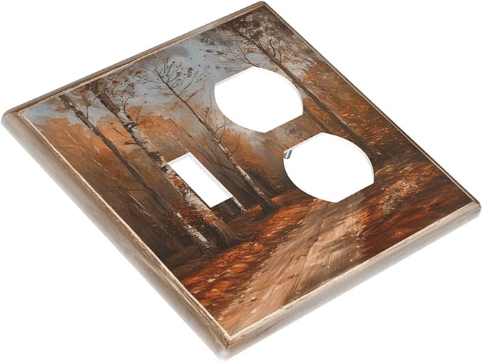 Decorative Art Light Switch Covers Maple Path 2 Gang Single Toggle Duplex Combination Electrical Faceplate Switchplate Wall Plate for Home Decor