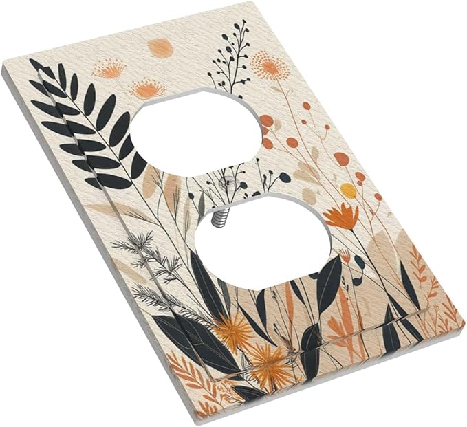 Decorative Outlet Covers Minimalist Floral Boho Botanical Wildflowers 1 Gang Duplex Light Switch Cover Plate Electrical Switch plates Wall Plates Receptacle Covers for Bathroom Bedroom Decor