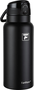 Fanhaw 32 Oz Insulated Stainless Steel Water Bottle with Chug Lid – Wide Mouth, Leak-Proof, BPA-Free – Ideal for Kids, Adults, Sports, Gym, and Outdoor Use (Black)