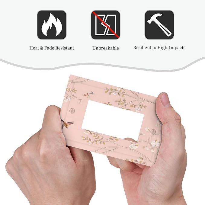 Pink Background Flowers Bird Butterflies Floral Decorative Outlet Covers 1 Gang Single Rocker Light Switch Cover Plate Wall Plates GFCI Faceplate for Bedroom Living Room Decor