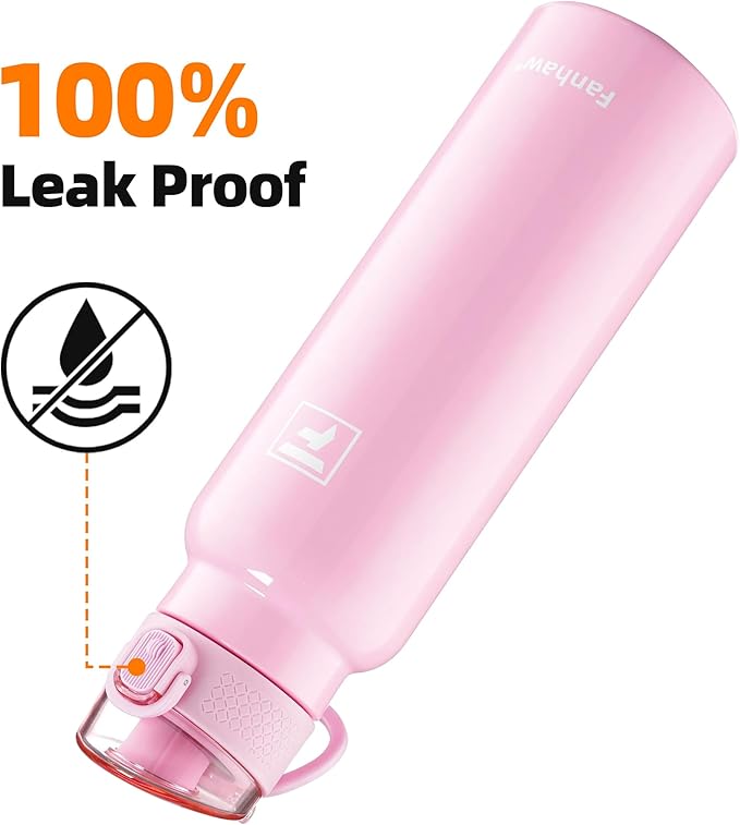 Fanhaw Daylite Series 24 oz Stainless Steel Insulated Water Bottle with Silicone Spout Lid, Double-Wall Vacuum Leakproof Metal Bottle, Anniversary Birthday Gift for Kids, Women & Men (Pink)