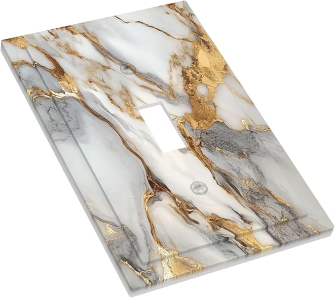 Light Switch Cover Plate White Gold Abstract Luxury Marble Patterns 1 Gang Wall Plate Cover Single Toggle Outlet Covers Decorative Switch Plate Covers Electrical Faceplate for Bathroom Home