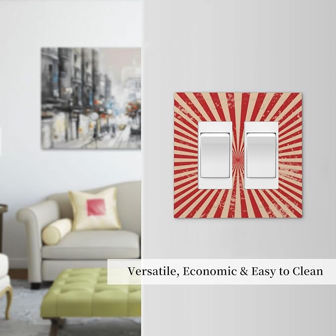 Retro Circus Sparkling Red White Lines Mid Century Decorative Outlet Covers 2 Gang Double GFCI Rocker Electrical Wall Panels Light Switch Cover Plate for Farmhouse Home Decor