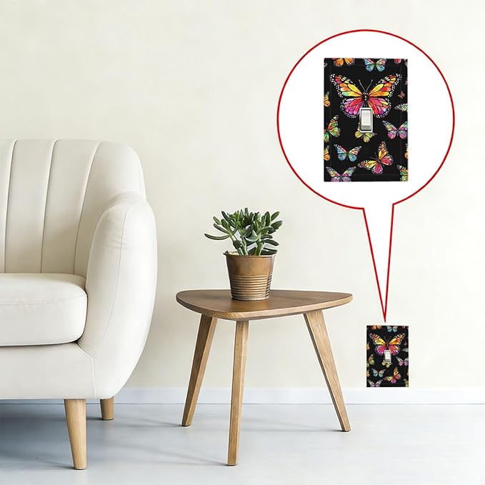 Colorful Butterflies Black 1-Gang Toggle Light Switch Plate, Enchanted Garden Butterfly Decorative Wall Plate for Bedroom Decor