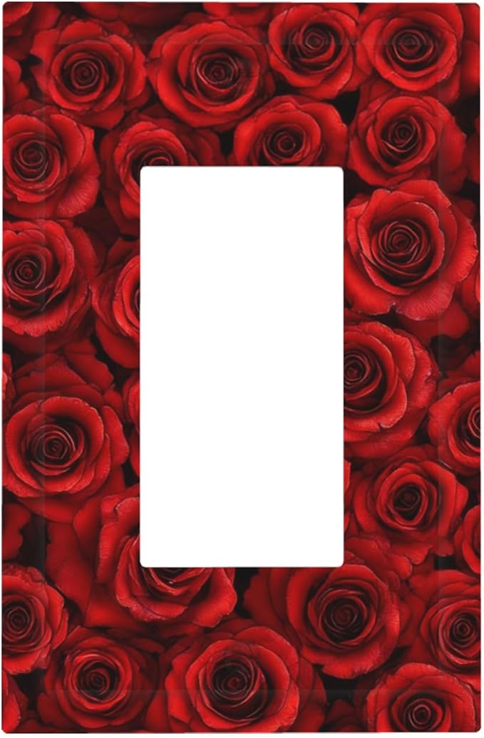 Lush Red Roses Single Rocker Switch Cover - 1-Gang Standard US Size Romantic Rose Bouquet Light Switch Covers for Bedroom Powder Room Decor