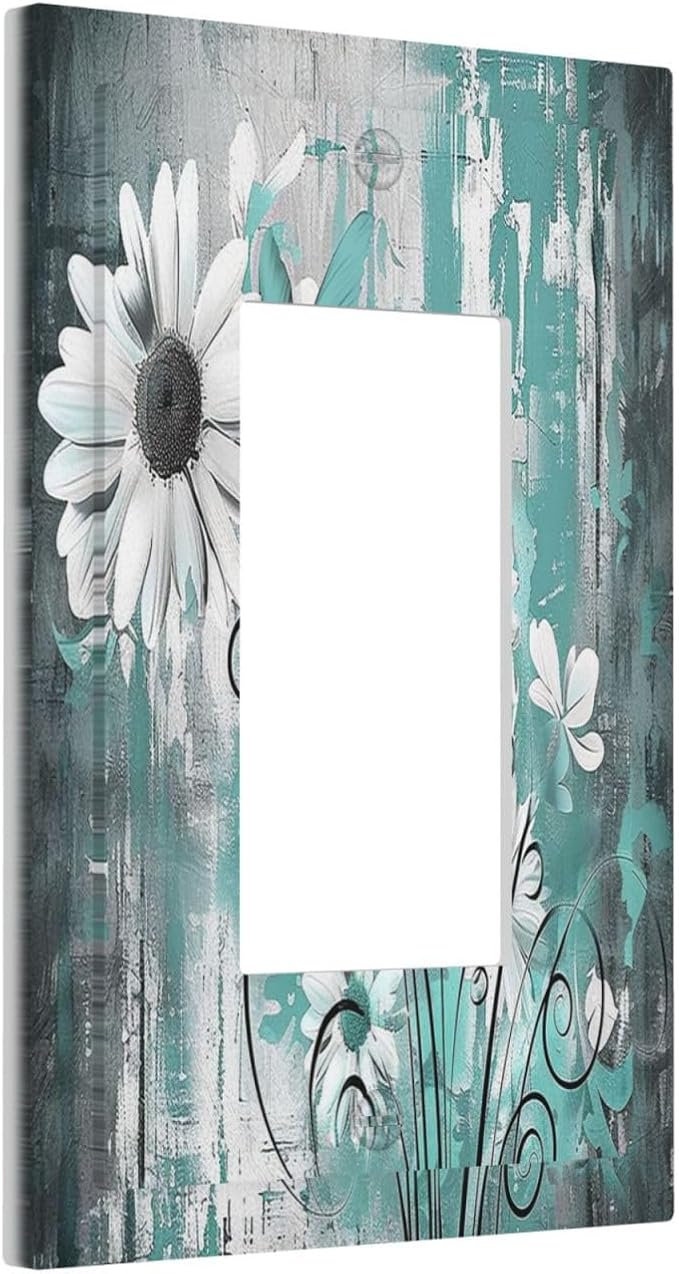 Decorative Outlet Covers Teal Daisy Floral Vintage Wood Plank 1 Gang Single Rocker Light Switch Cover Plate Wall Plates Gfci Faceplate For Farmhouse Cabin Decor