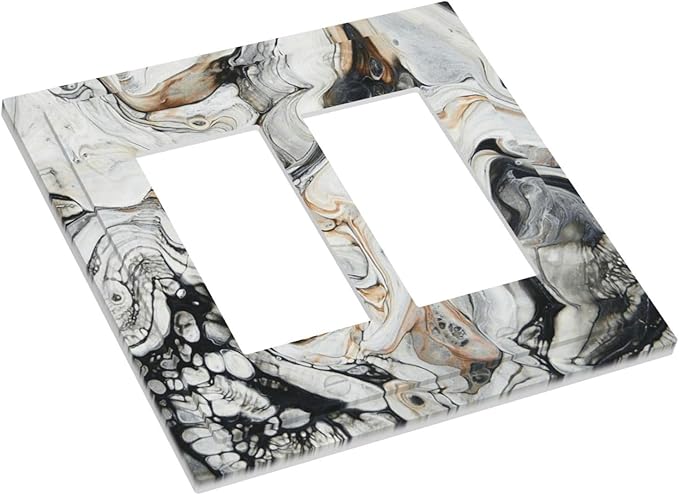 Black Gold Marble Texture Modern Abstract Print Decorative Outlet Covers 2 Gang Double GFCI Rocker Electrical Wall Panels Light Switch Cover Plate for Bathroom Kitchen Decor