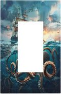 Light Switch Cover Plate Sailboat Ship Octopus Ocean Sea Waves 1 Gang Outlet Covers Single Rocker Decorative Switch plates Electrical Wall Plates GFCI Receptacle for Bathroom Bedroom Decor