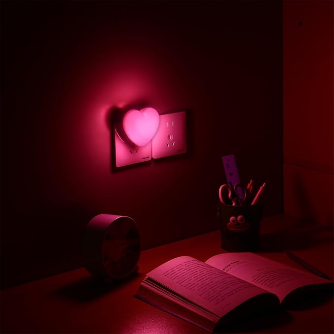 INZU Cute Night Light, Heart Night Light for Kids, LED Nightlight with Auto Dusk to Dawn Sensor, Nightlight Plug into Wall with Soft Warm Light for Bedroom, Nursery, Bathroom, Hallway (Pink 2Pack)
