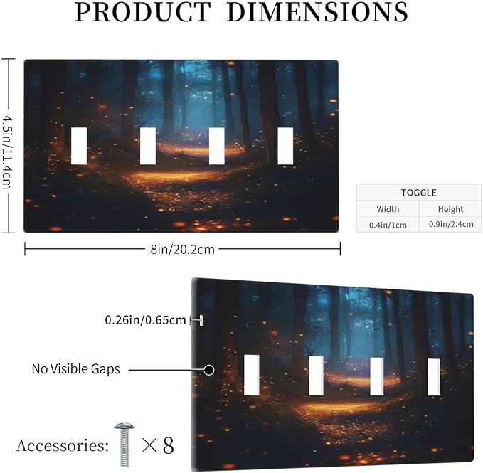 Decorative Art Light Switch Covers Enchanted Glowing Forest Quad Toggle 4 Gang Wall Plate Switch plate Electrical Faceplate for Home Decor