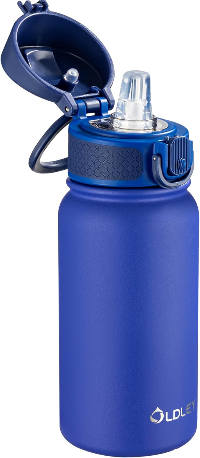 OLDLEY 12oz Kids Water Bottle, Stainless Steel Insulated Water Bottle For Kids, With Straws Leak-proof, Kids Water Bottles For School Boys Girls,Klein Blue