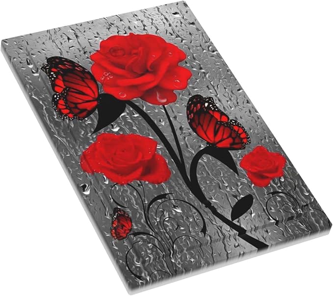Butterfly Red Rose Flower 1 Gang Light Switch Cover No Decive Blank Wall Plate Decorative For Girls Bathroom Home Bedroom Art Panel Decorate 5" x 3