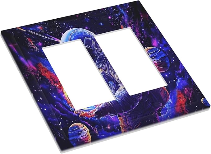 Astronaut Space Cool Galaxy Planet Decorative Outlet Covers 2 Gang Double GFCI Rocker Electrical Wall Panels Light Switch Cover Plate for Kids Room Nursery Decor