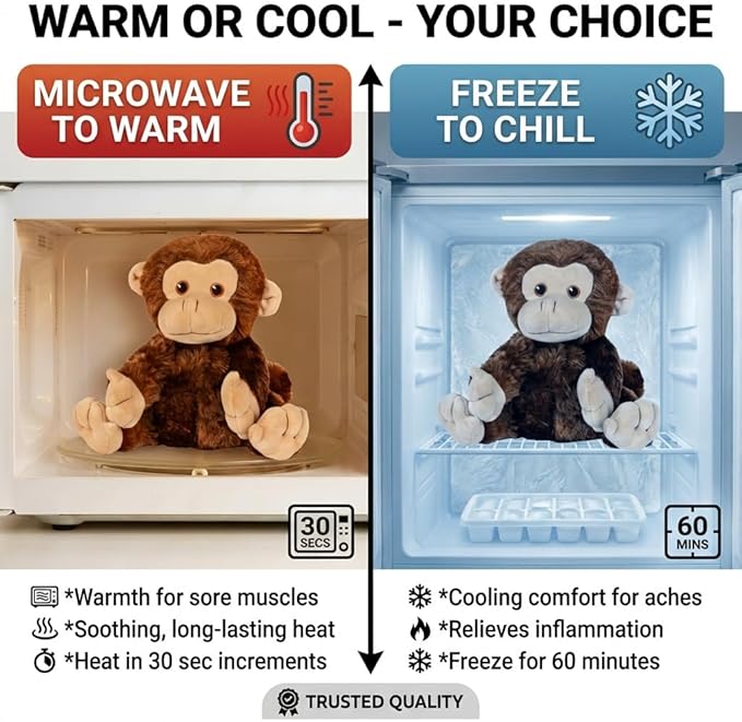 1i4 Group Marvin the Monkey - Microwavable & Weighted Plush Stuffed Animal - Heated Plushie for Warmth - Cute, Soft, Cozy Toy for Adults & Children (Boys, Girls, & Toddlers) by Warm Pals