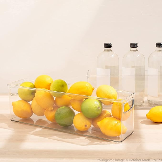 mDesign Small Plastic Nursery Storage Container Bins with Handles for Organization in Cabinet, Closet or Cubby Shelves - Organizer for Baby Food, Bibs, Formula - Ligne Collection - 4 Pack - Clear