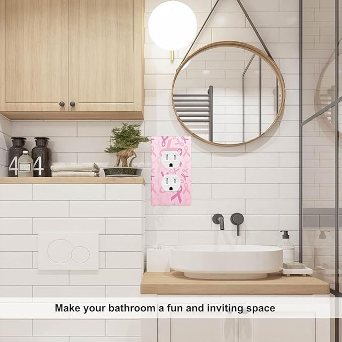 Breast Cancer Ribbon Wall Plate Cover Pink Robbin Outlet Covers 1-Gang Switch Plug Duplex Cover Home Bedroom Bathroom Kitchen