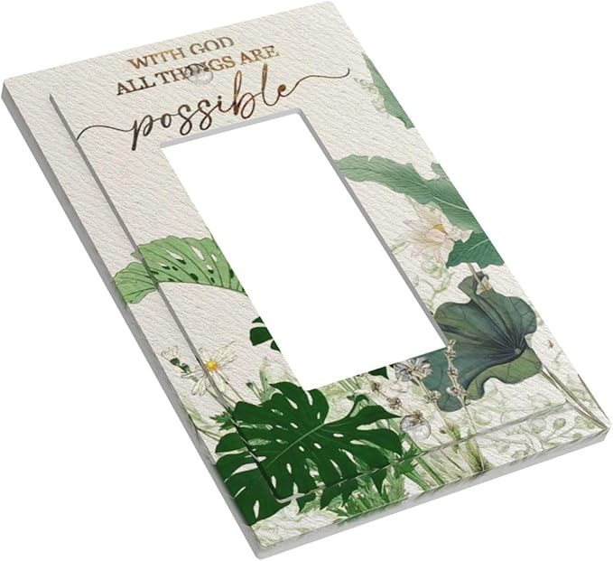 Decorative Outlet Covers Boho Green Monstera Leaf Inspirational Quotes 1 Gang Rocker Light Switch Cover Plate Single Wall Plates for Electrical Switch Plate Covers Faceplate for Home Decor