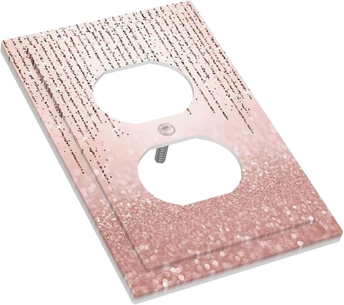 Beautiful Pink Glitter Rose Gold Glitter 1 Gang Duplex Light Switch Cover Decorative Outlet Covers Wall Plate Electrical Faceplate Receptacle Switchplate Girls Ladies Women Bathroom Kitchen Home Decor