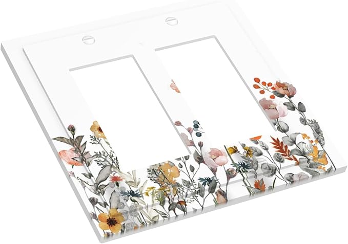 Decorative Outlet Covers Colorful Wildflowers Boho Vintage Floral 2 Gang Double Gfci Rocker Electrical Wall Panels Light Switch Cover Plate For Bed Room Living Room Decor