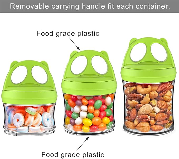 SELEWARE Portable Stackable Food Storage Containers for Snacks Formula Powder and Drinks Twist Lock System Airtight Leak-proof BPA and Phthalate Free 3 Piece Jars 28oz Green