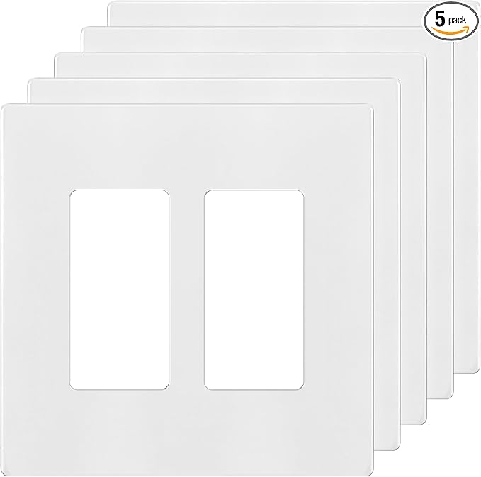 ENERLITES Screwless Decorator Wall Plates Child Safe Outlet Covers, Gloss Finish, Mid-Size 2-Gang 4.88" H x 4.92" L, Unbreakable Polycarbonate Thermoplastic, SI8832M-W-5PCS, White
