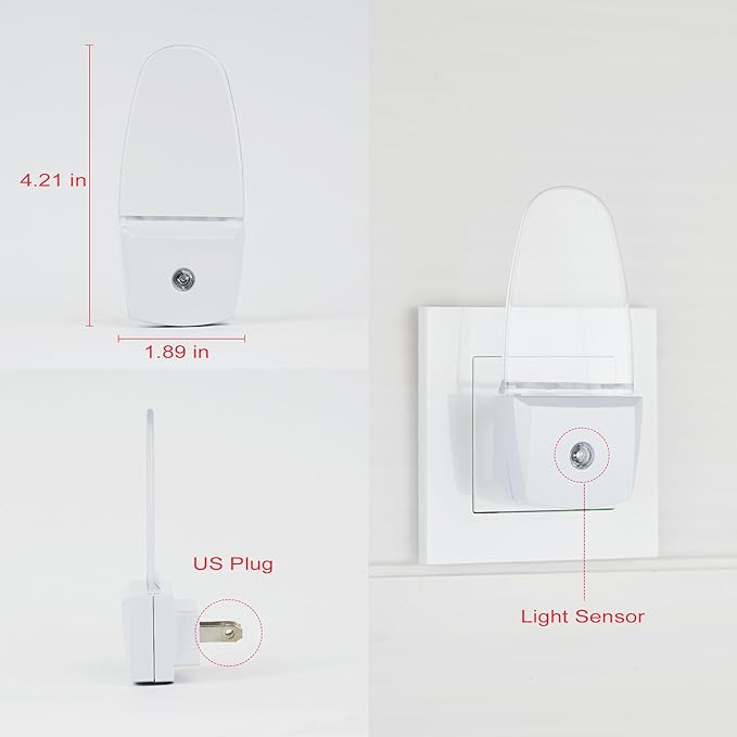 GREENIC Plug in LED Night Light Lamp 4 Pack with Light Sensor RED