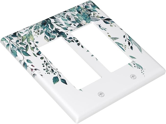 Decorative Outlet Covers Green Eucalyptus Boho Olive Leaves Country 2 Gang Wall Plate Cover Double Rocker Decora Light Switch Covers Plate Jumbo Electrical GFCI Switch Plate Cover