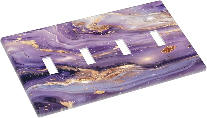 Abstract Purple Gold Marble Texure Luxurious Light Switch Covers Quad Toggle Electrical Faceplate 4 Gang Wall Plate Decorative Switch Plates Cover for Bathroom Living Room Decor